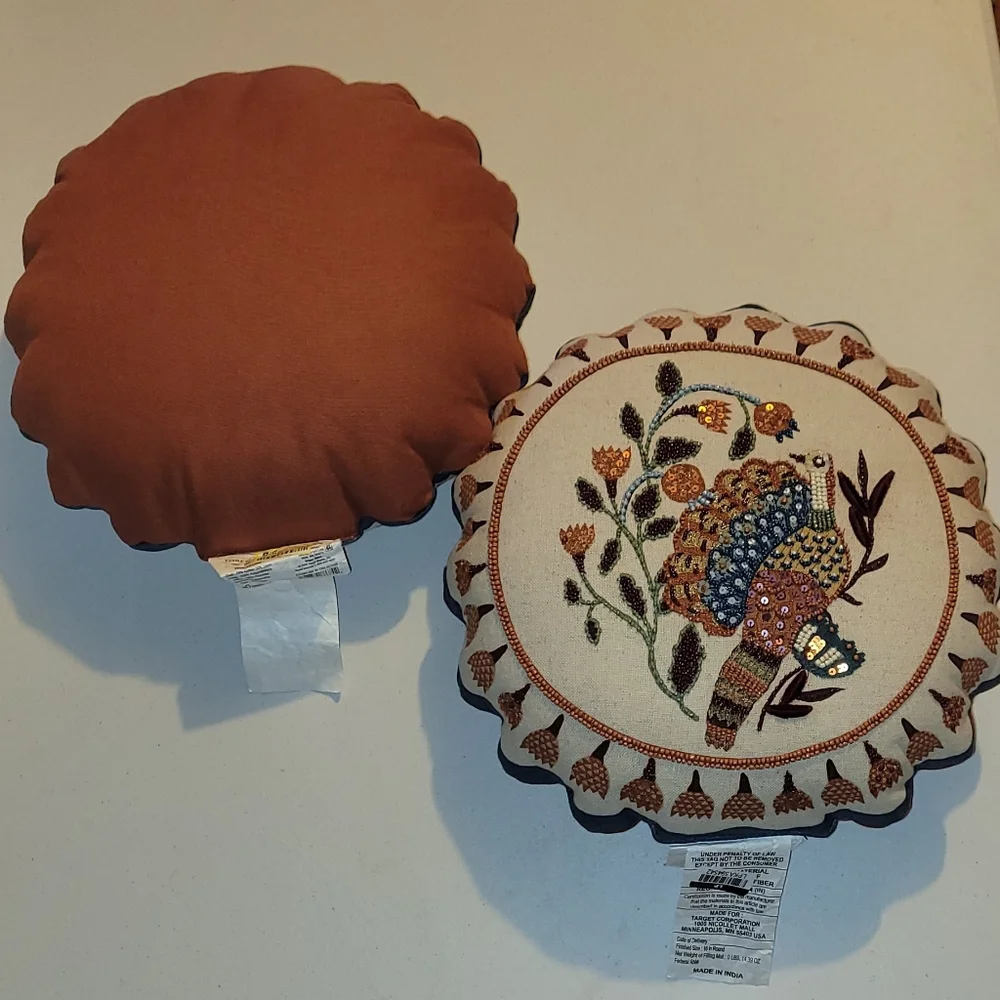 Threshold Embroidered And Beaded Ornate Bird Pillows (2) - Cream, Orange, Teal